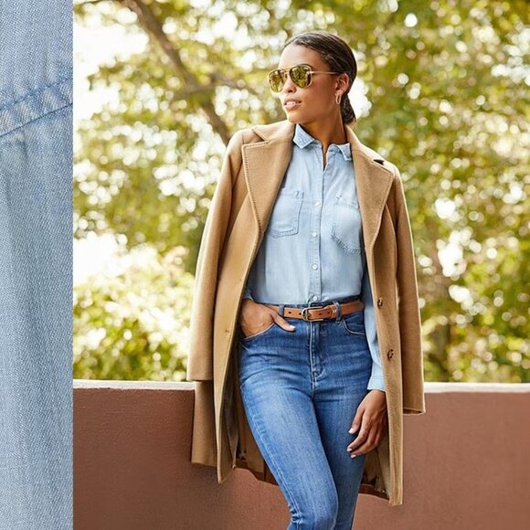 CLOTH & STONE Long Sleeve Point Collar Chambray tencel Shirt (S) - Picture 4 of 16